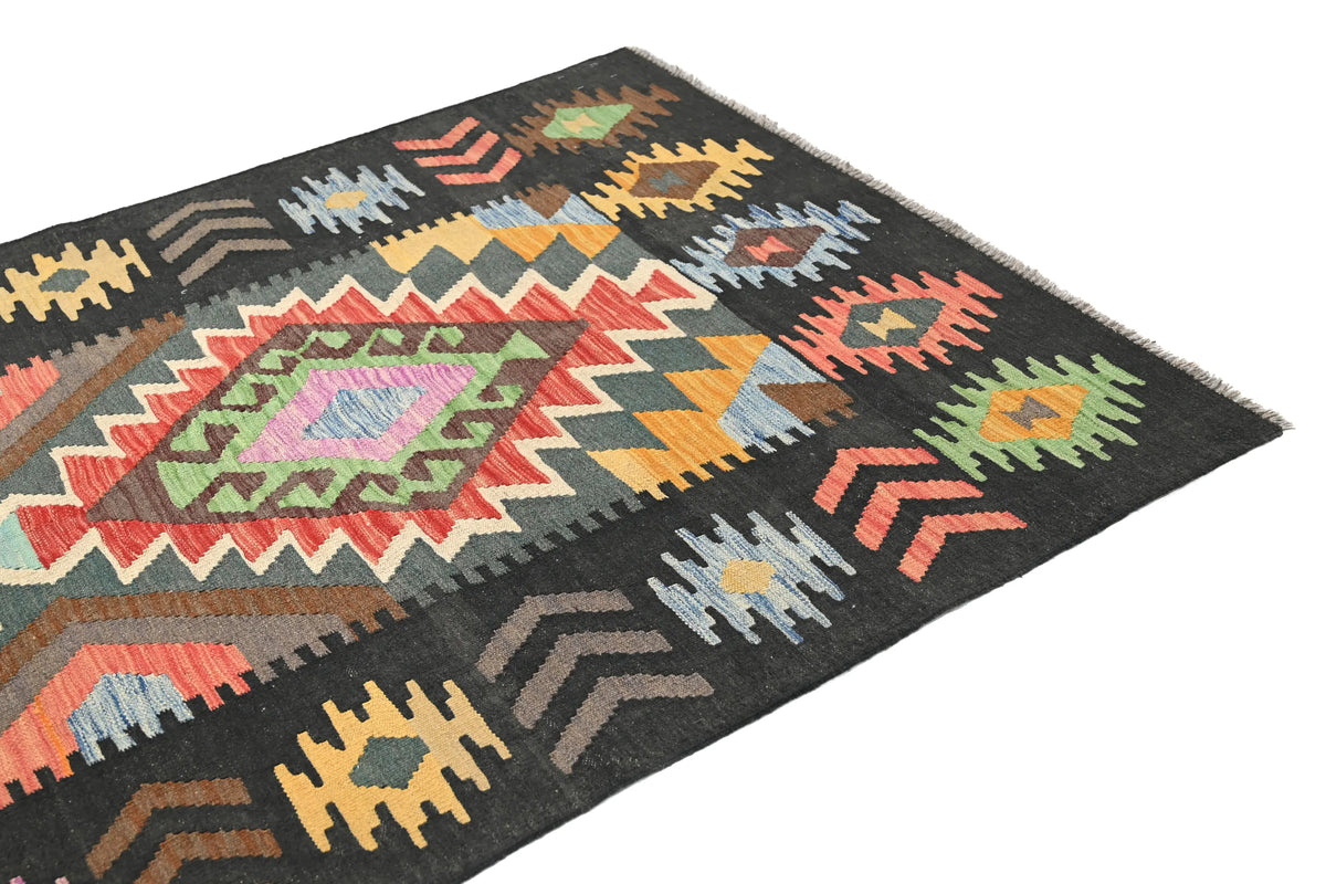 Maimana Kilim Afghan Rug – Charcoal Crest