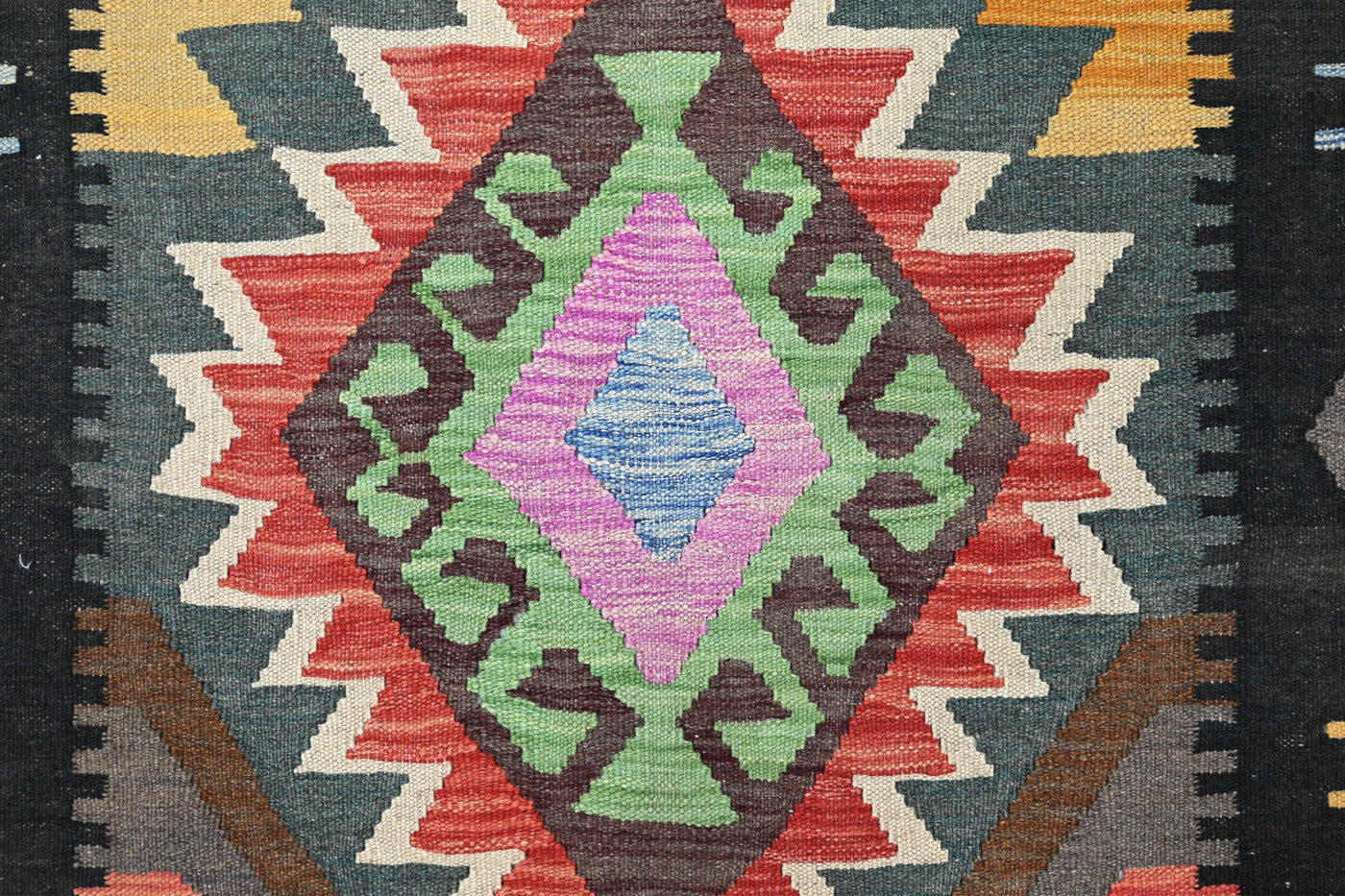 Maimana Kilim Afghan Rug – Charcoal Crest