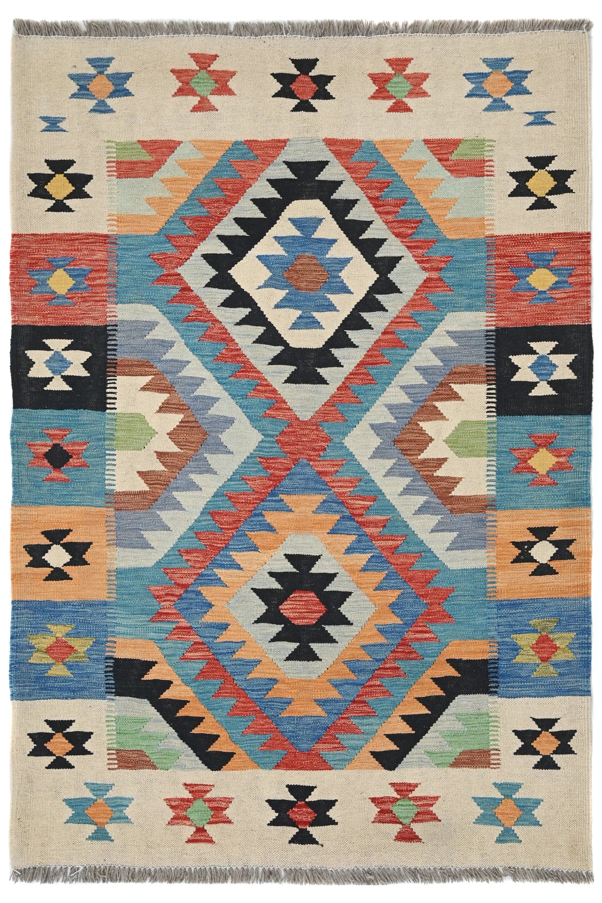 Maimana Kilim Afghan Rug – Cream Geometry