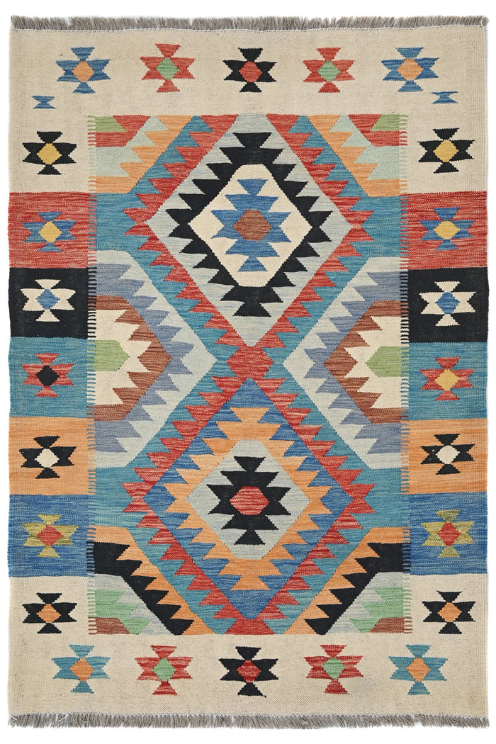 Maimana Kilim Afghan Rug – Cream Geometry