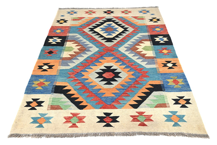 Maimana Kilim Afghan Rug – Cream Geometry