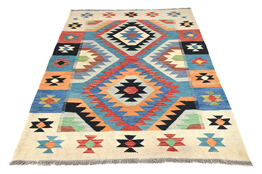 Maimana Kilim Afghan Rug – Cream Geometry