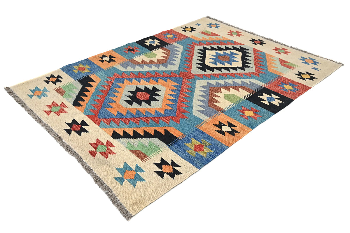 Maimana Kilim Afghan Rug – Cream Geometry