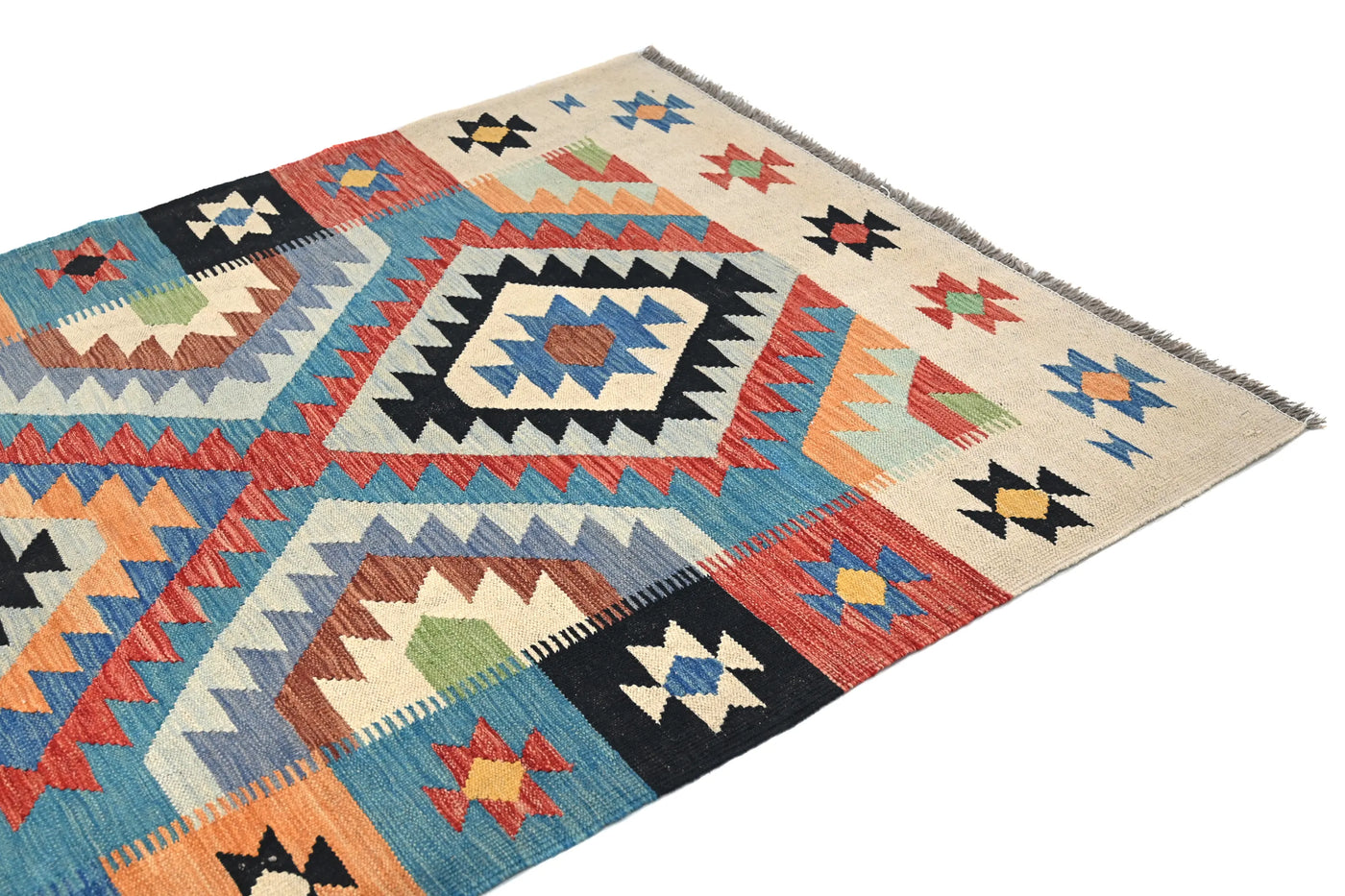 Maimana Kilim Afghan Rug – Cream Geometry