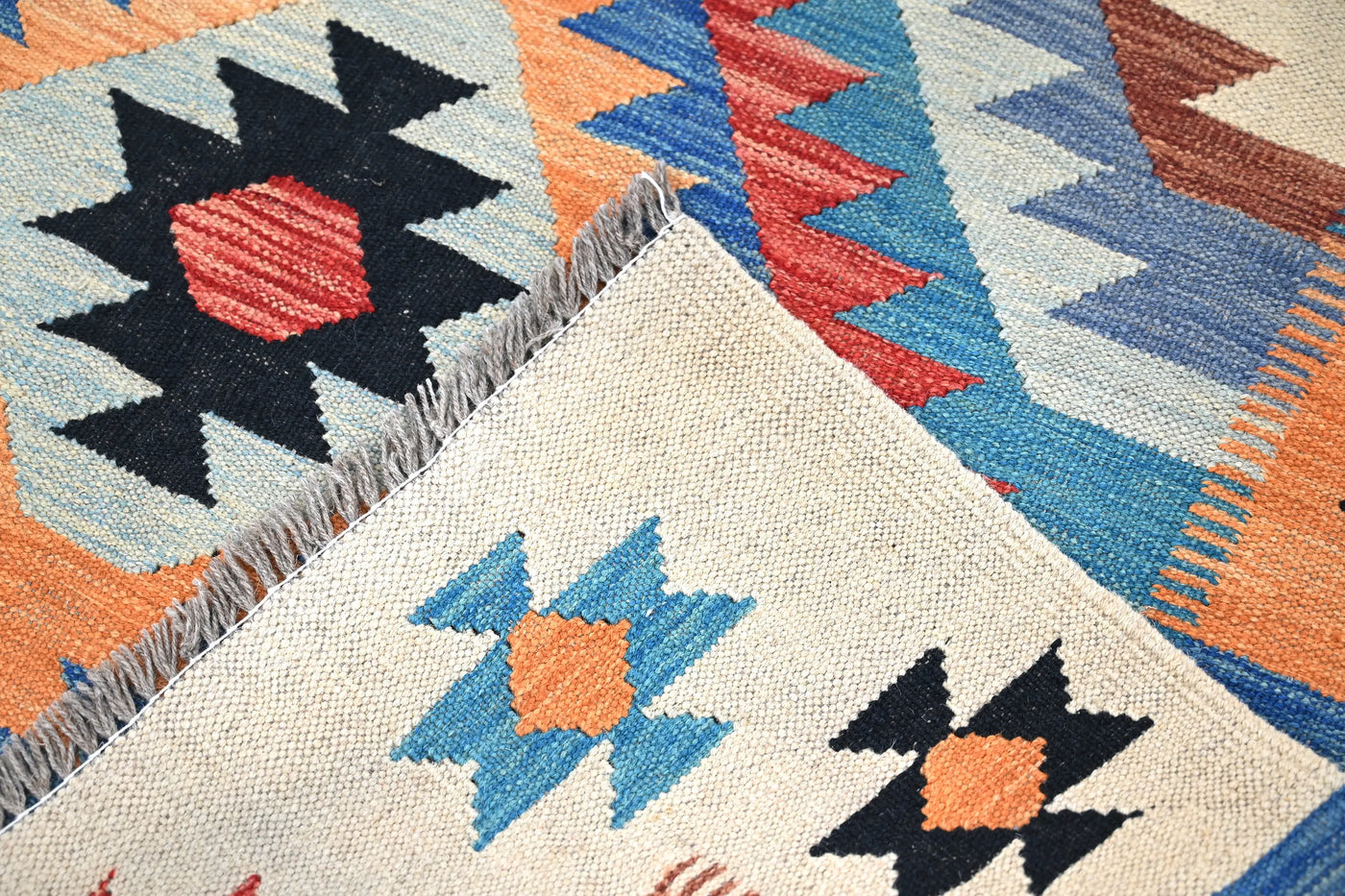 Maimana Kilim Afghan Rug – Cream Geometry