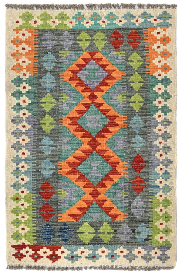 Maimana Kilim Afghan Rug – Slate Dune
