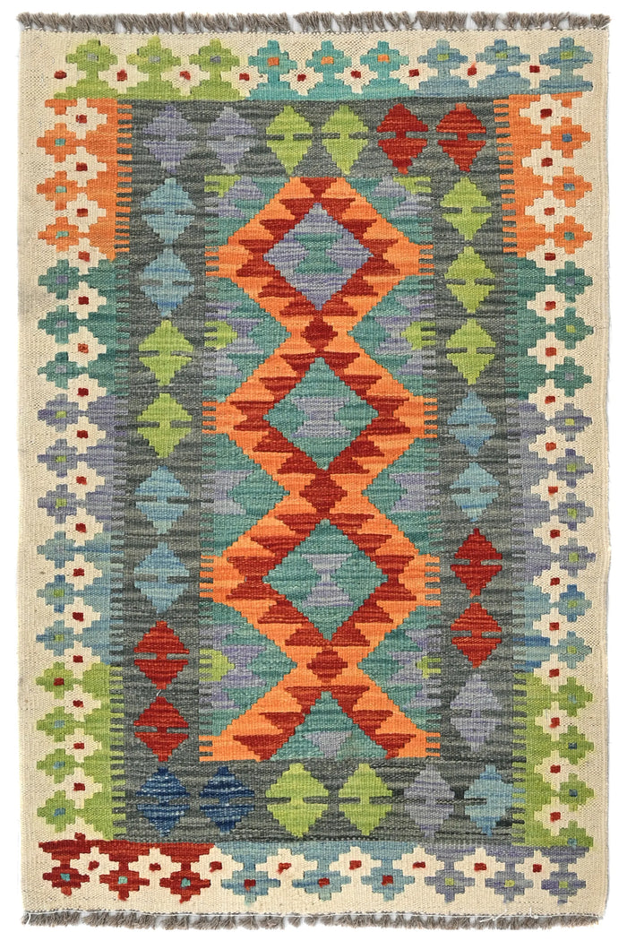 Maimana Kilim Afghan Rug – Slate Dune