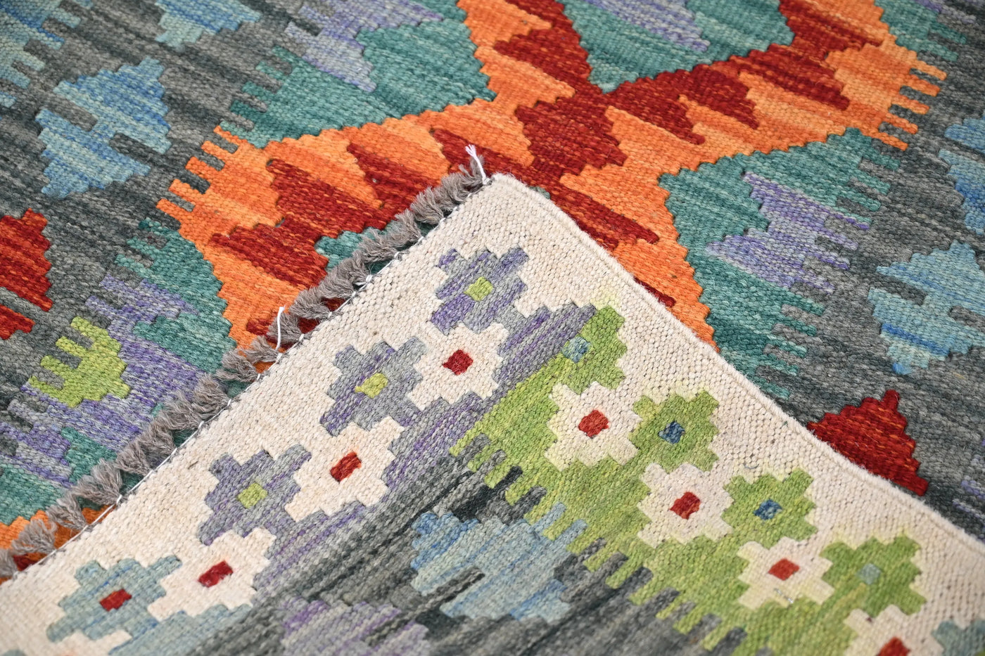 Maimana Kilim Afghan Rug – Slate Dune