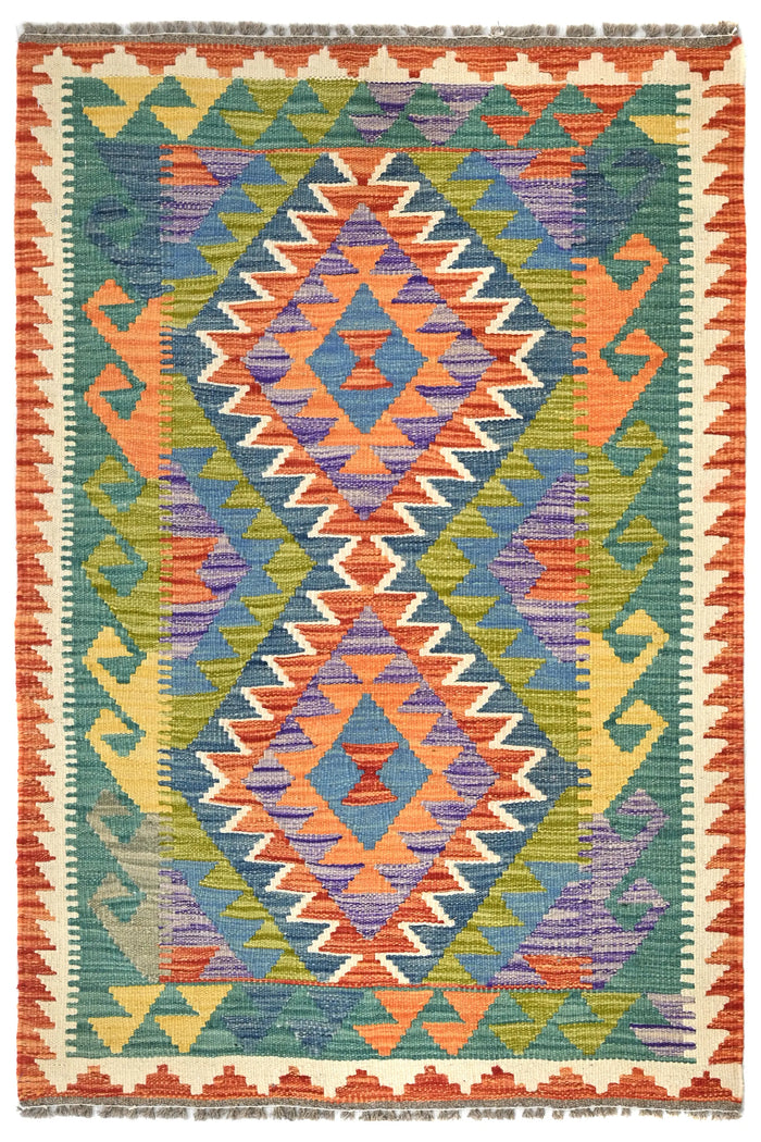 Maimana Kilim Afghan Rug – Teal Whisper