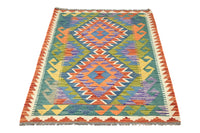 Maimana Kilim Afghan Rug – Teal Whisper