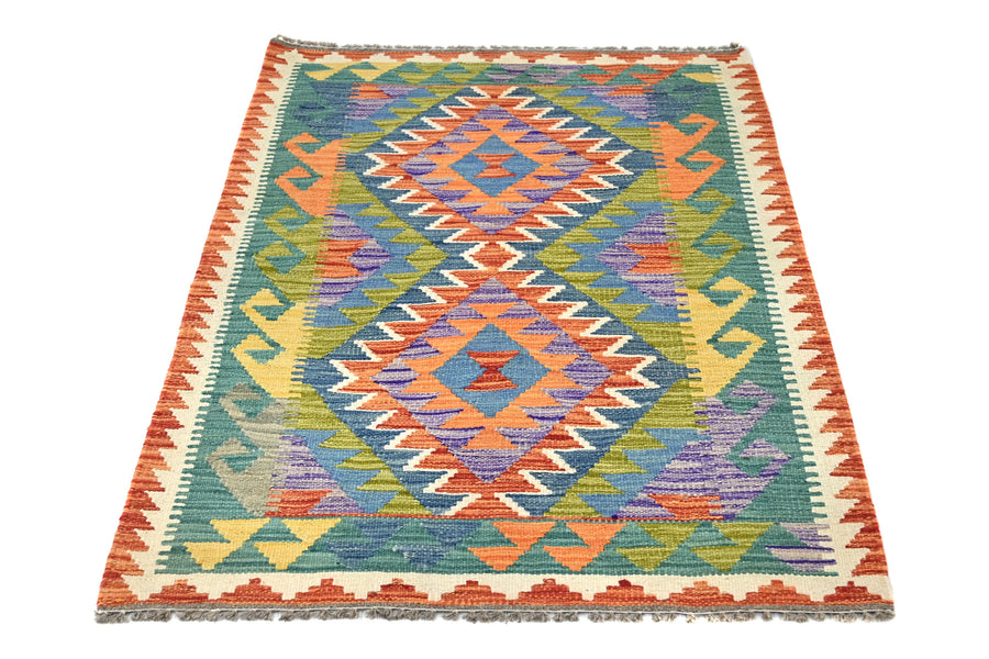 Maimana Kilim Afghan Rug – Teal Whisper