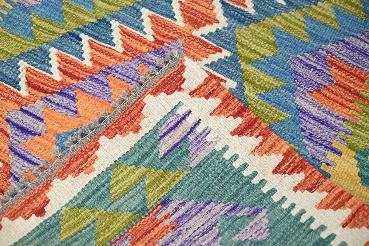 Maimana Kilim Afghan Rug – Teal Whisper
