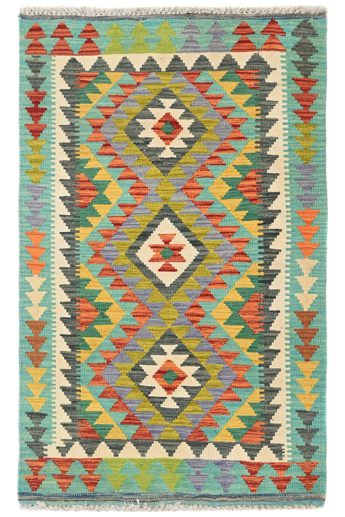 Maimana Kilim Afghan Rug – Teal Soul