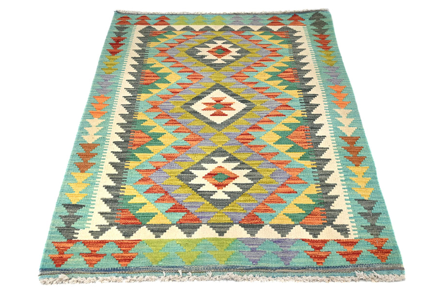 Maimana Kilim Afghan Rug – Teal Soul