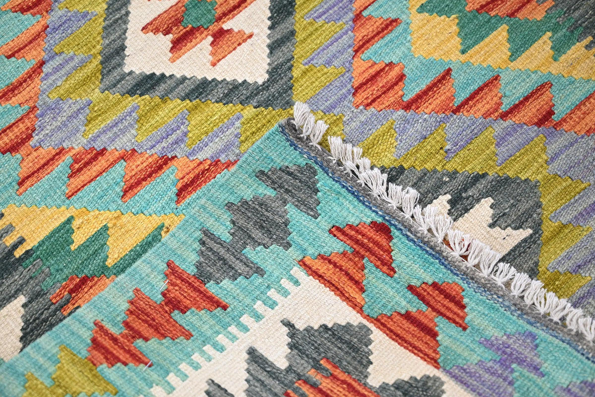 Maimana Kilim Afghan Rug – Teal Soul