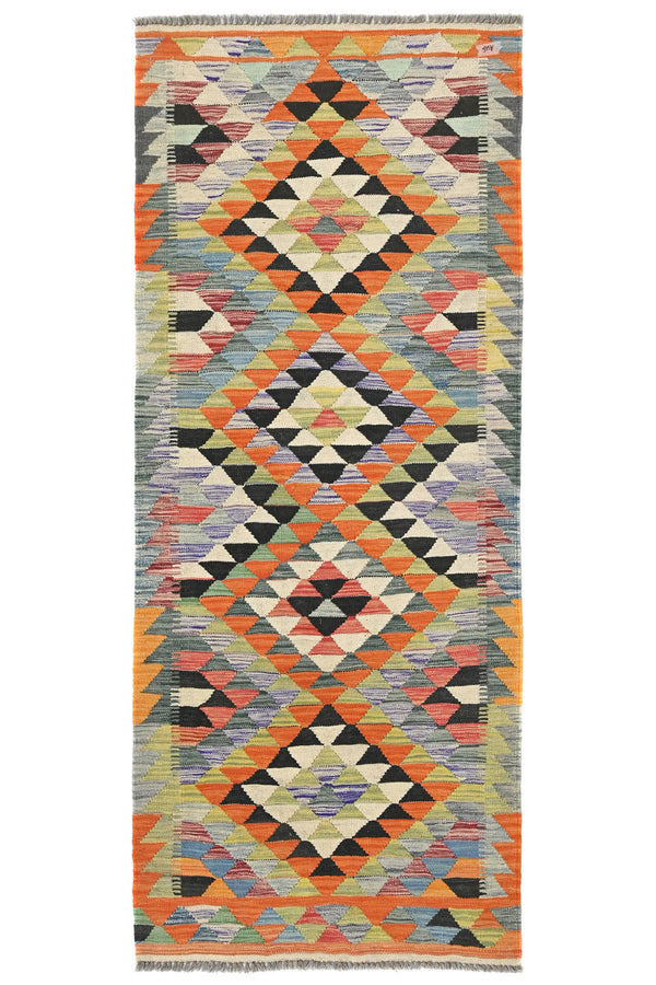 Maimana Kilim Afghan Rug – Basalt Apex