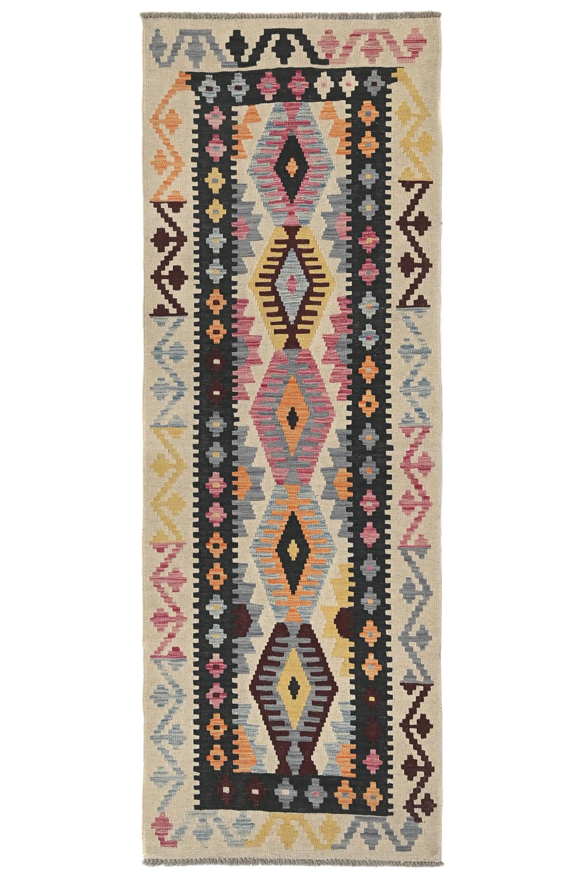 Maimana Kilim Afghan Rug – Obsidian Crest