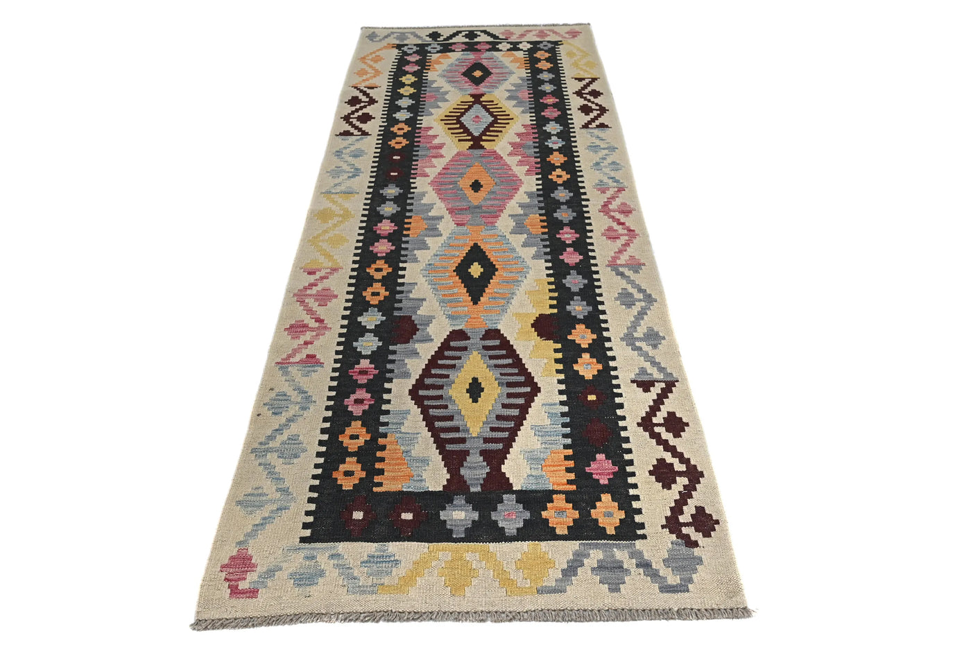 Maimana Kilim Afghan Rug – Obsidian Crest