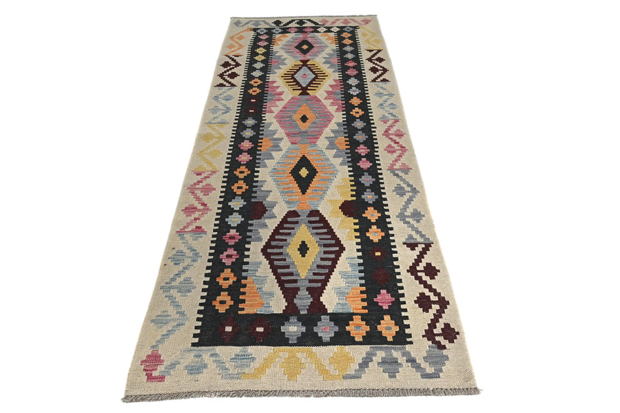 Maimana Kilim Afghan Rug – Obsidian Crest    (Size ??)