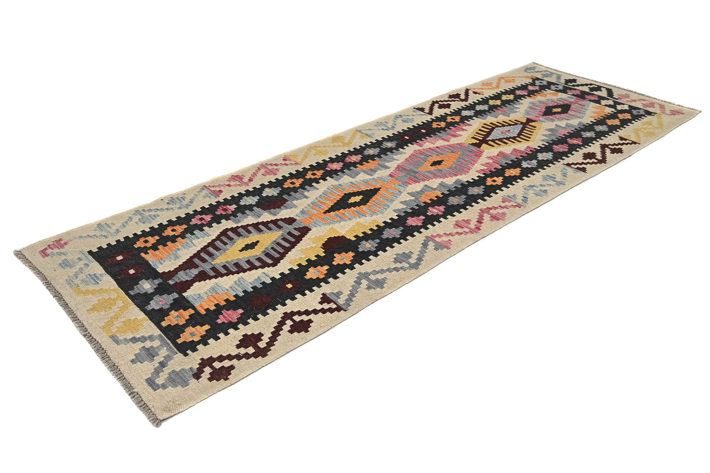 Maimana Kilim Afghan Rug – Obsidian Crest