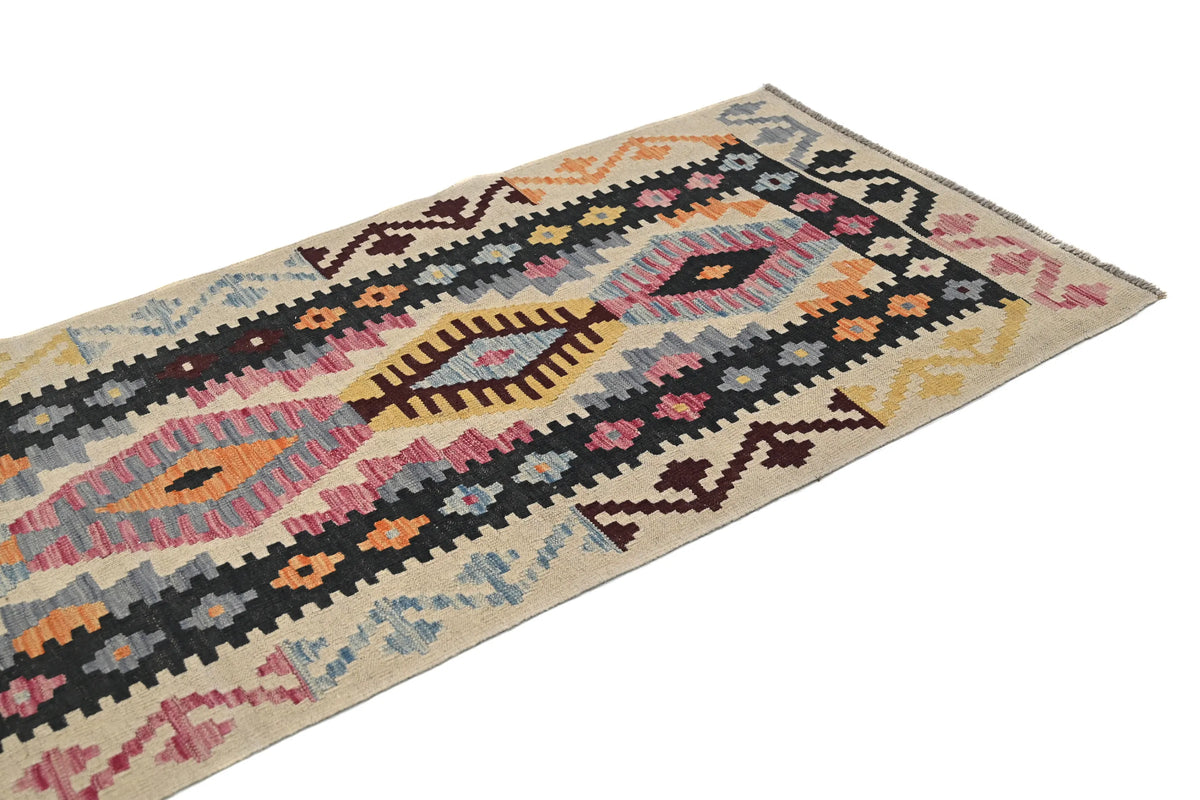 Maimana Kilim Afghan Rug – Obsidian Crest