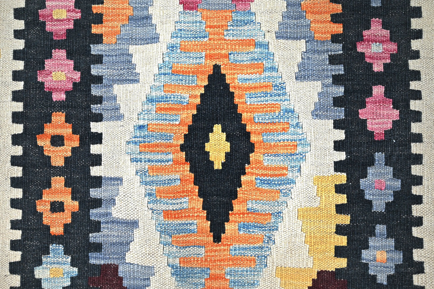 Maimana Kilim Afghan Rug – Obsidian Crest