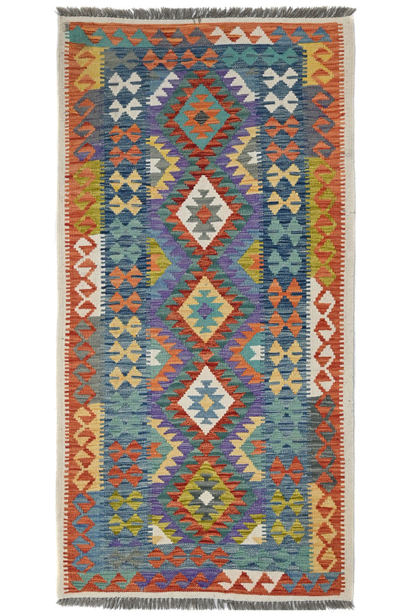 Maimana Kilim Afghan Rug – Cobalt Prism
