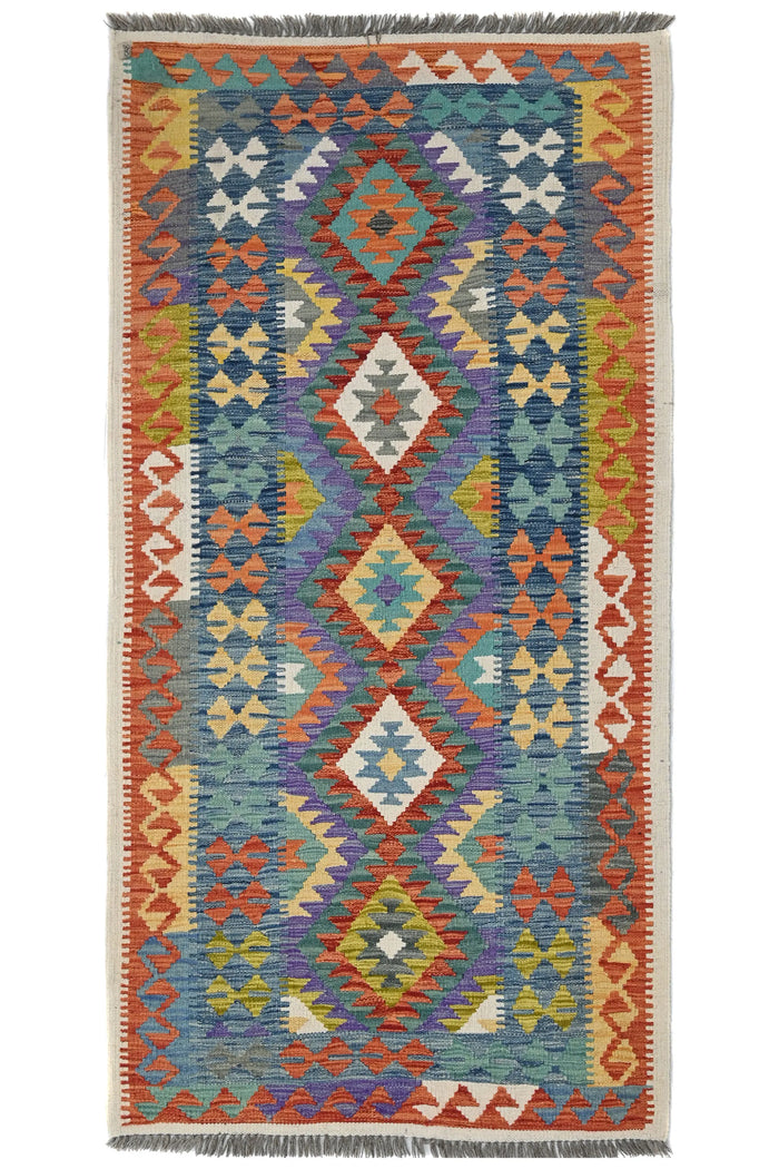 Maimana Kilim Afghan Runner Rug – Cobalt Prism