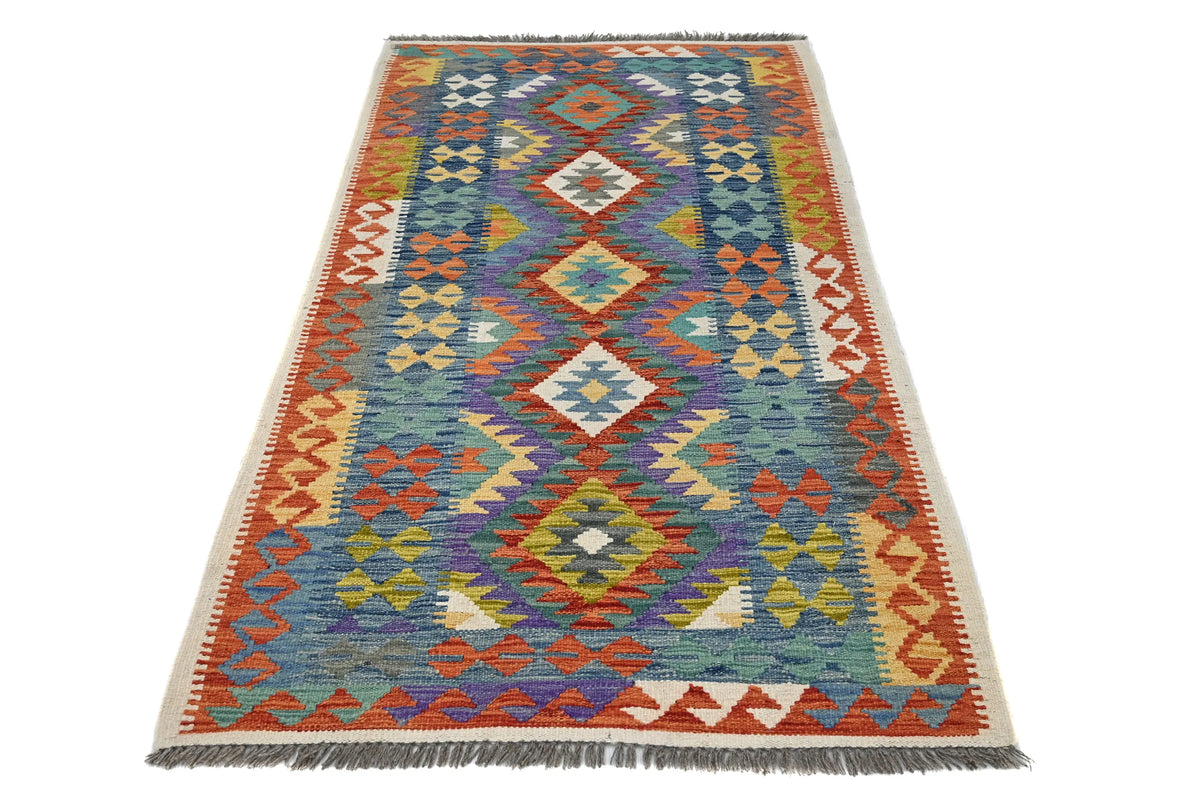 Maimana Kilim Afghan Runner Rug – Cobalt Prism