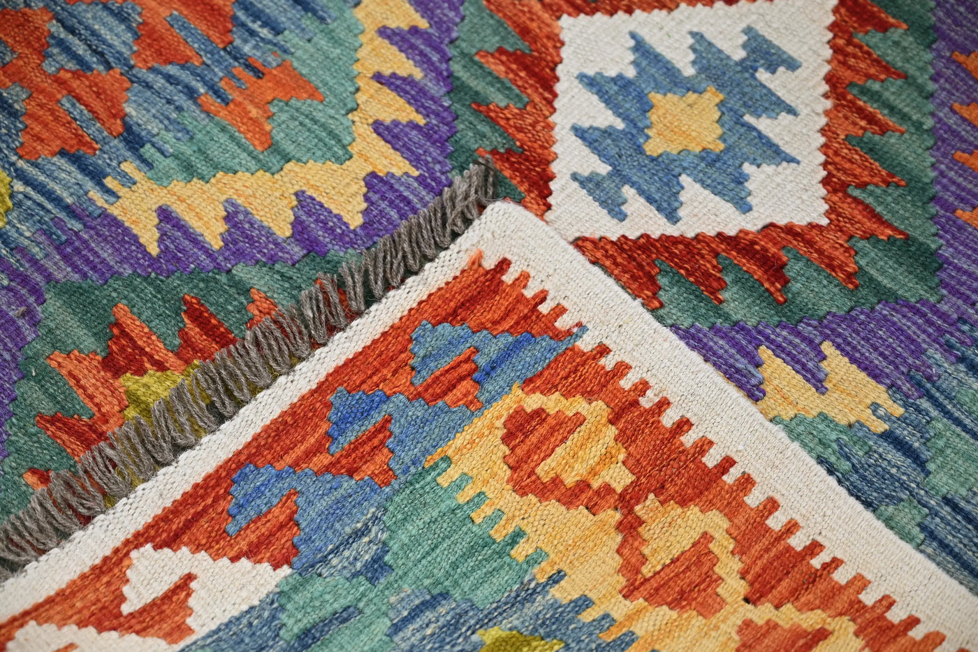 Maimana Kilim Afghan Runner Rug – Cobalt Prism