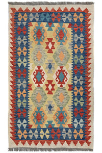 Maimana Kilim Afghan Rug – Cerulean Grid