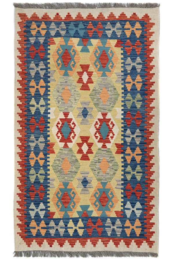 Maimana Kilim Afghan Rug – Cerulean Grid
