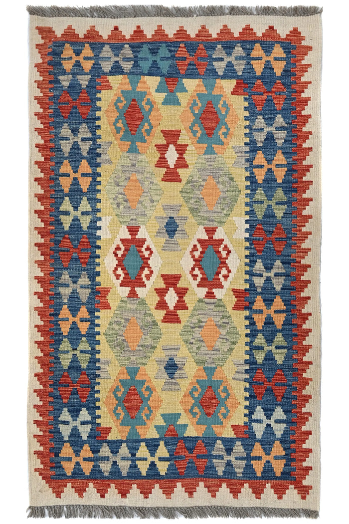 Maimana Kilim Afghan Runner Rug – Cerulean Grid