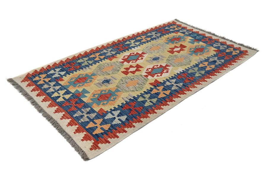 Maimana Kilim Afghan Rug – Cerulean Grid