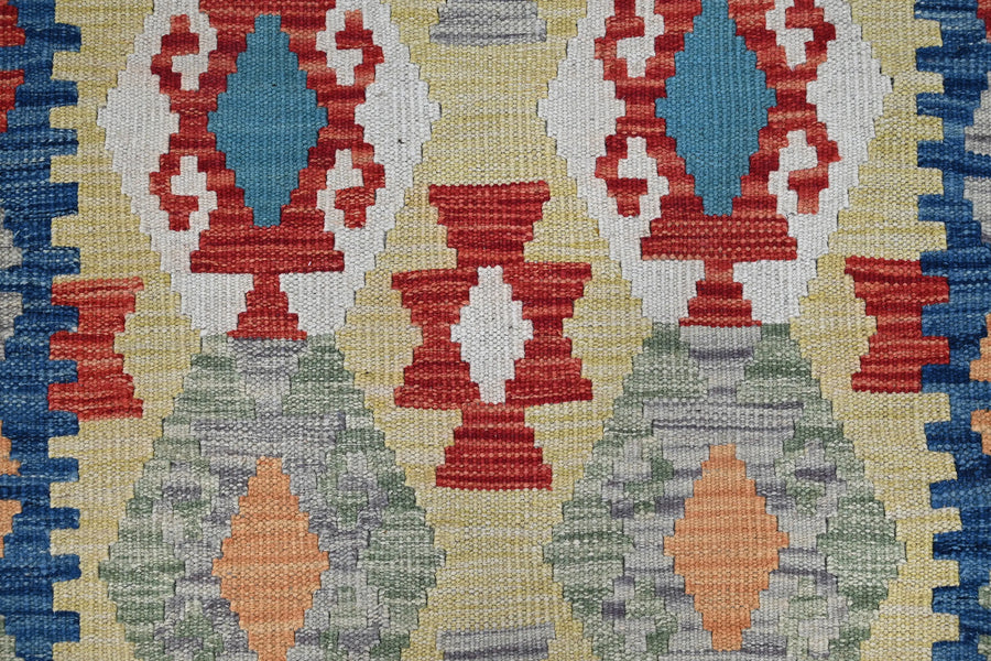 Maimana Kilim Afghan Rug – Cerulean Grid