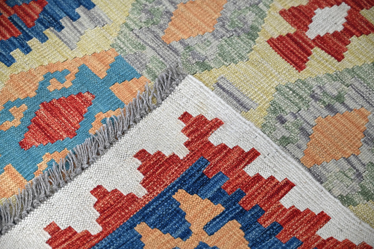 Maimana Kilim Afghan Runner Rug – Cerulean Grid
