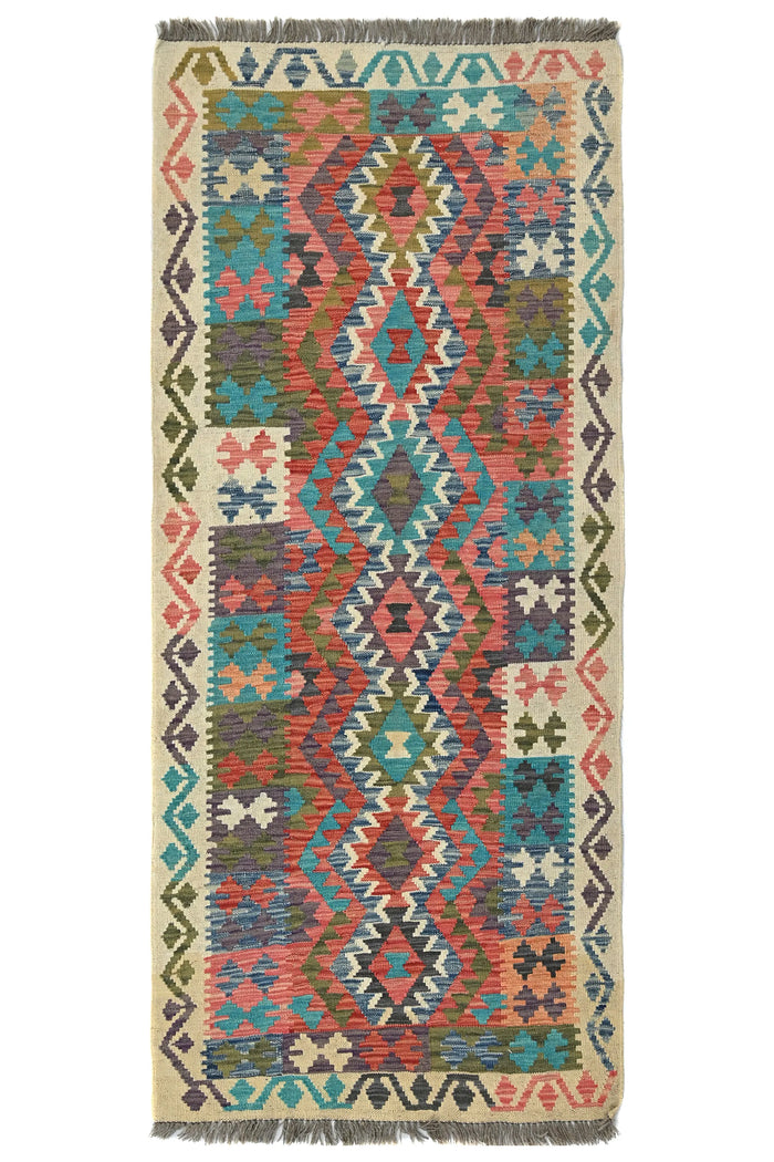 Maimana Kilim Afghan Runner Rug – Crimson Medley