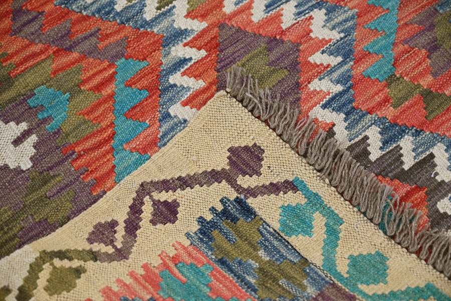 Maimana Kilim Afghan Rug – Crimson Medley
