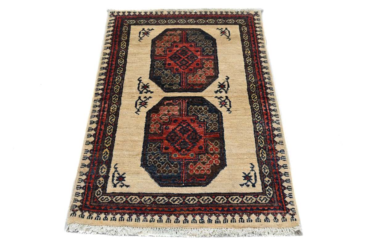 Khorjin Afghan Rug – Ivory Medallion