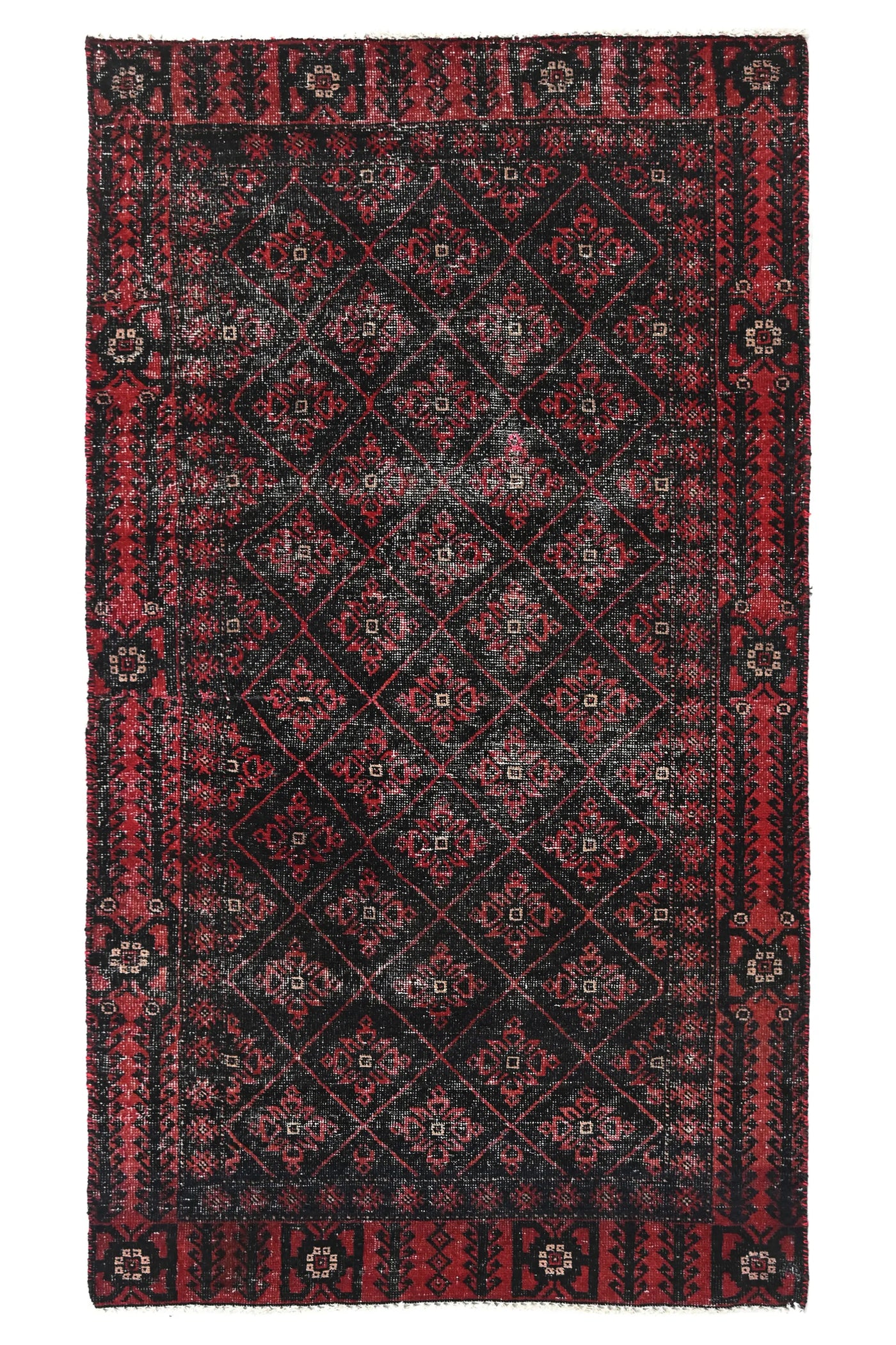 Vintage Baluchi Rug – Crimson Lattice