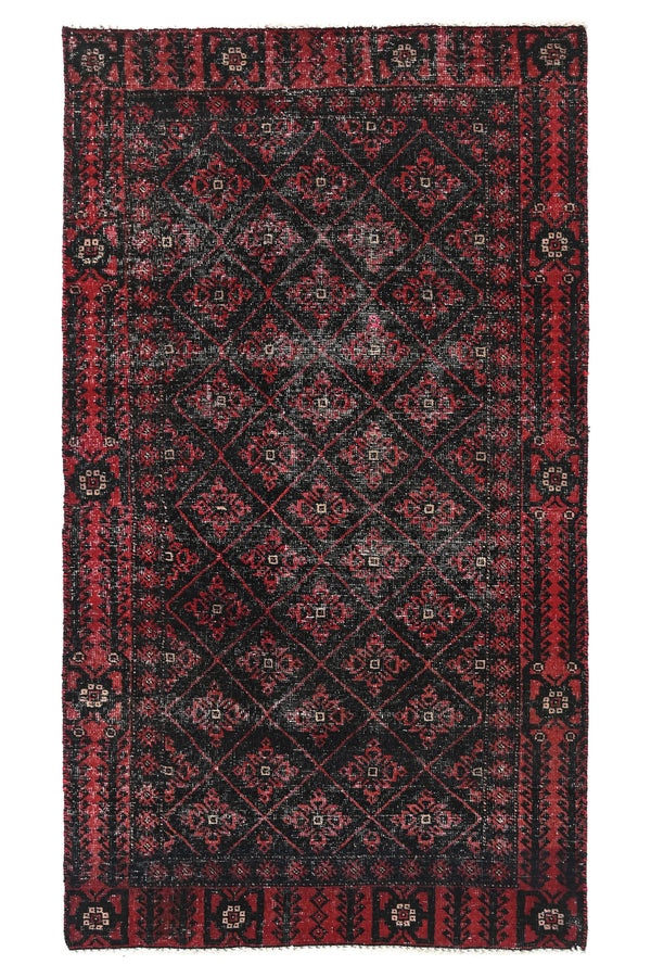 Vintage Baluchi Rug – Crimson Lattice