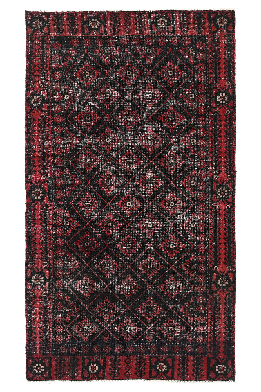 Vintage Baluchi Rug – Crimson Lattice