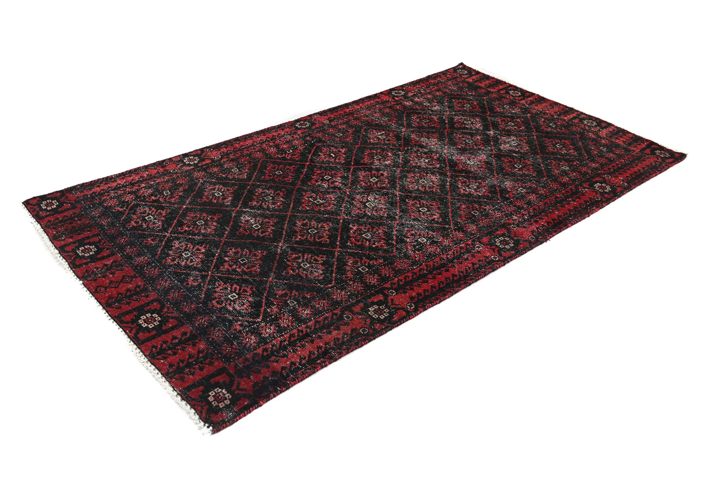 Vintage Baluchi Rug – Crimson Lattice