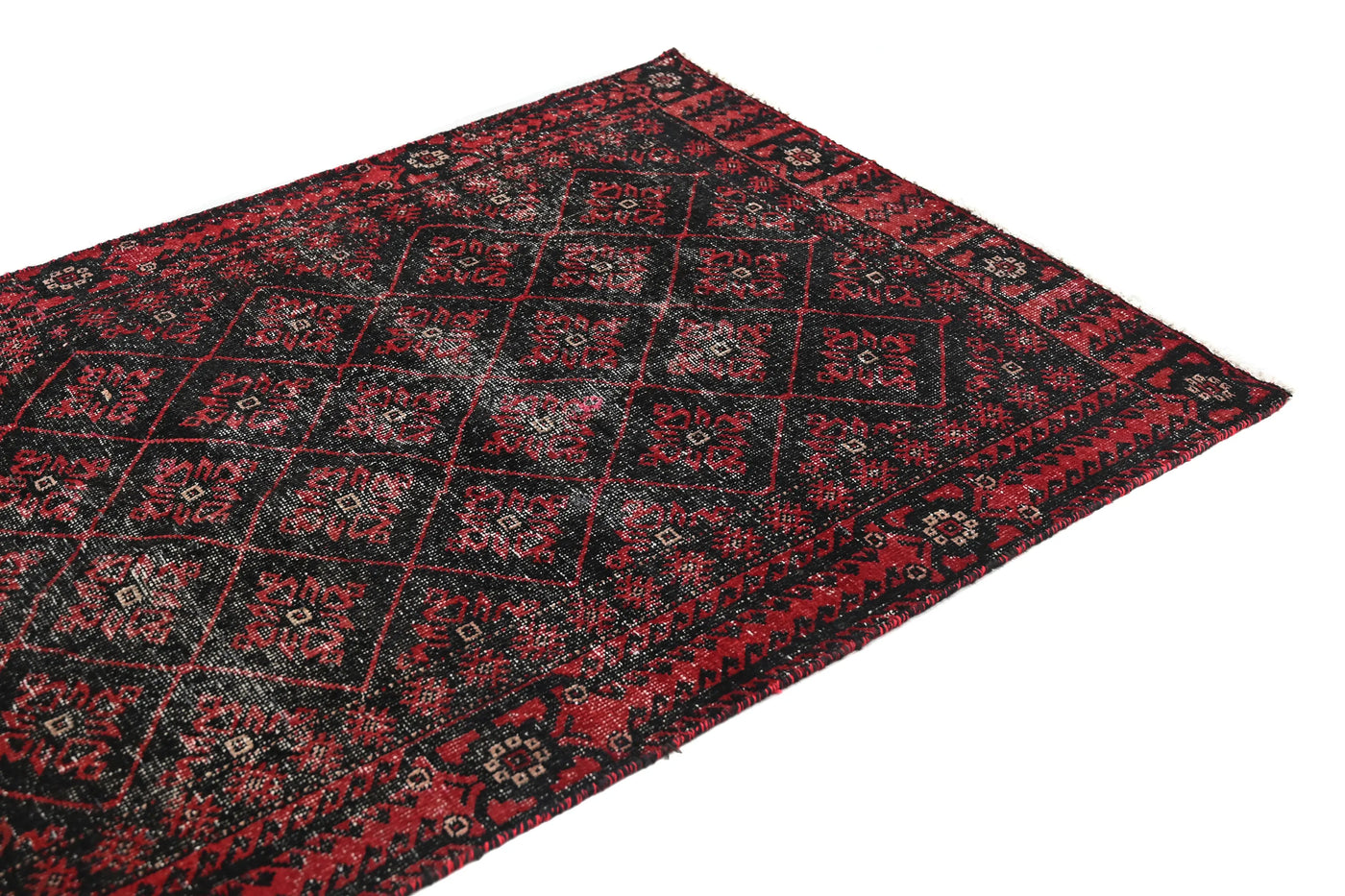 Vintage Baluchi Rug – Crimson Lattice
