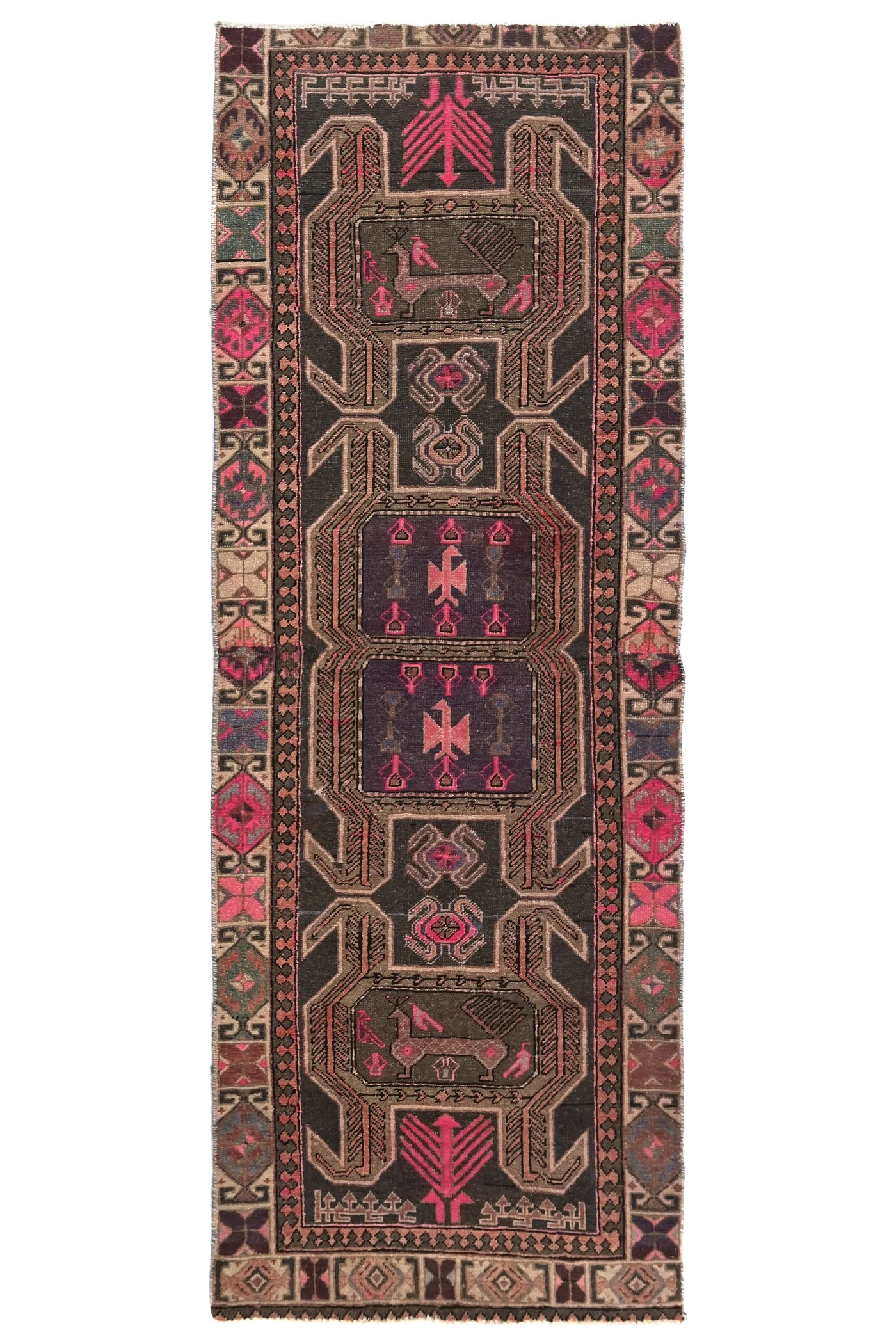 Vintage Ardabil Runner – Magenta Zoomorphic
