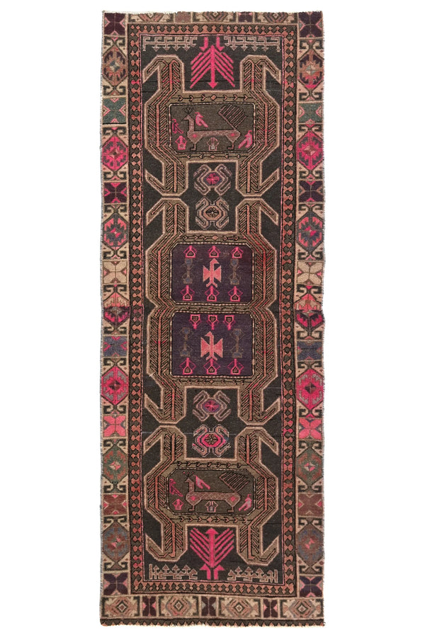 Vintage Ardabil Runner – Magenta Zoomorphic