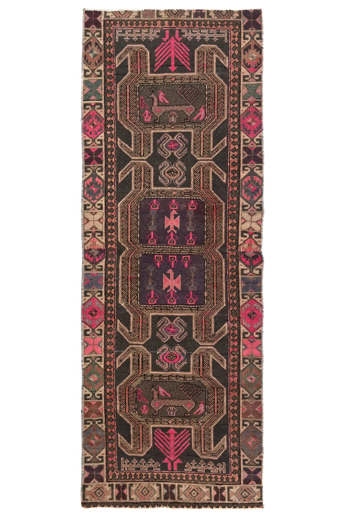 Vintage Ardabil Runner – Magenta Zoomorphic