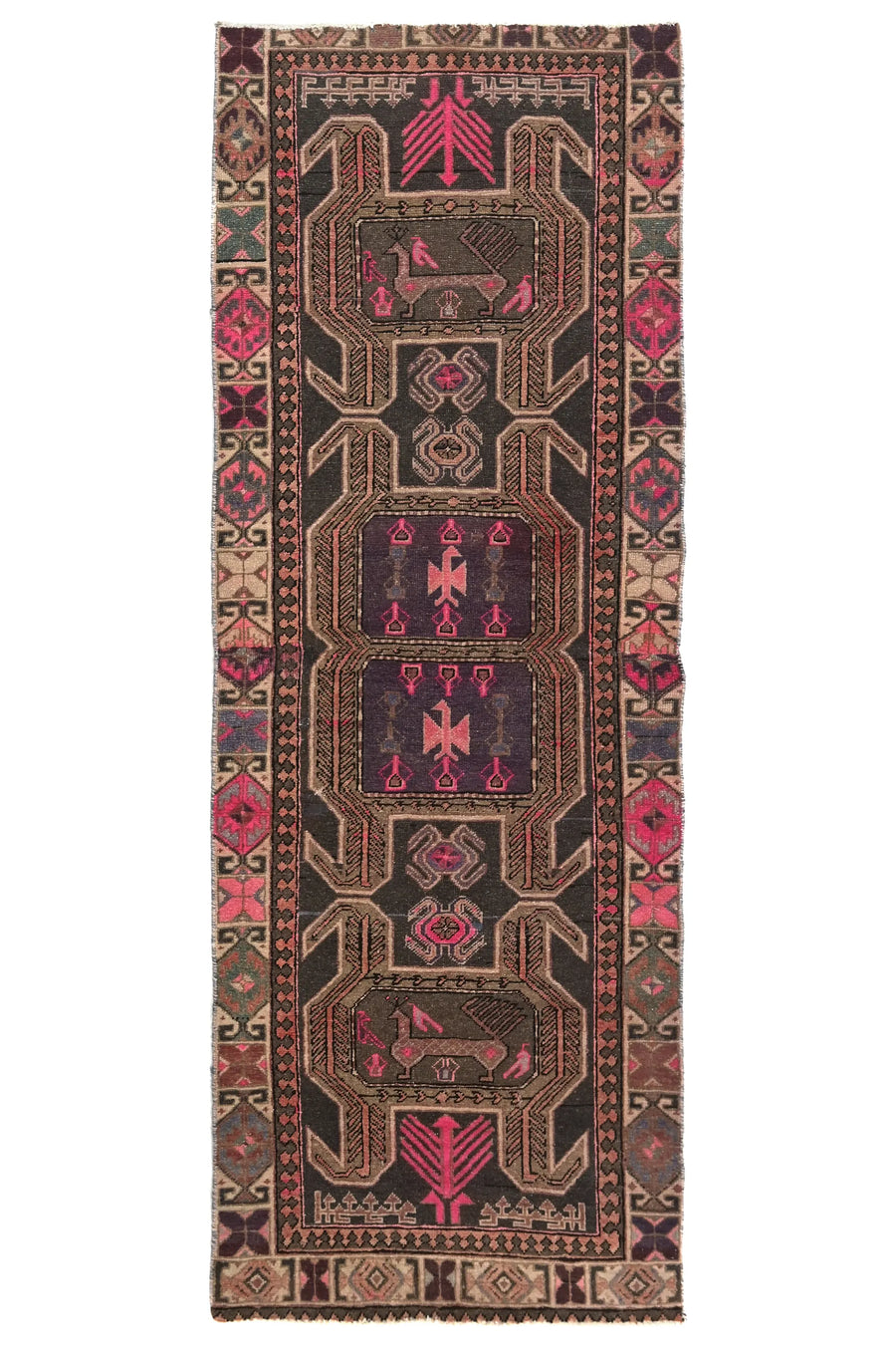 Vintage Ardabil Runner – Magenta Zoomorphic