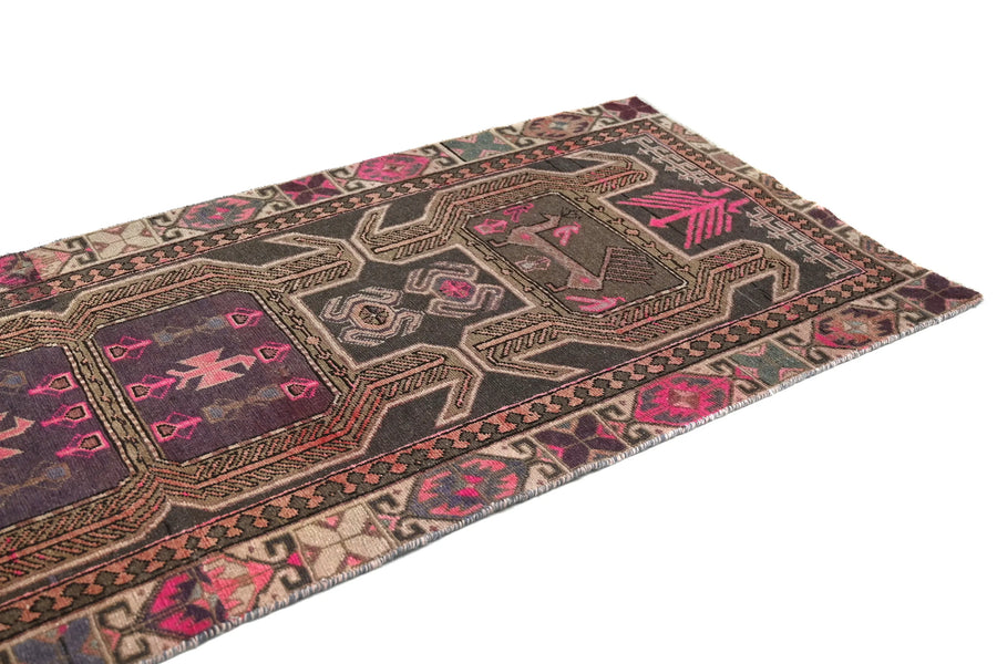 Vintage Ardabil Runner – Magenta Zoomorphic
