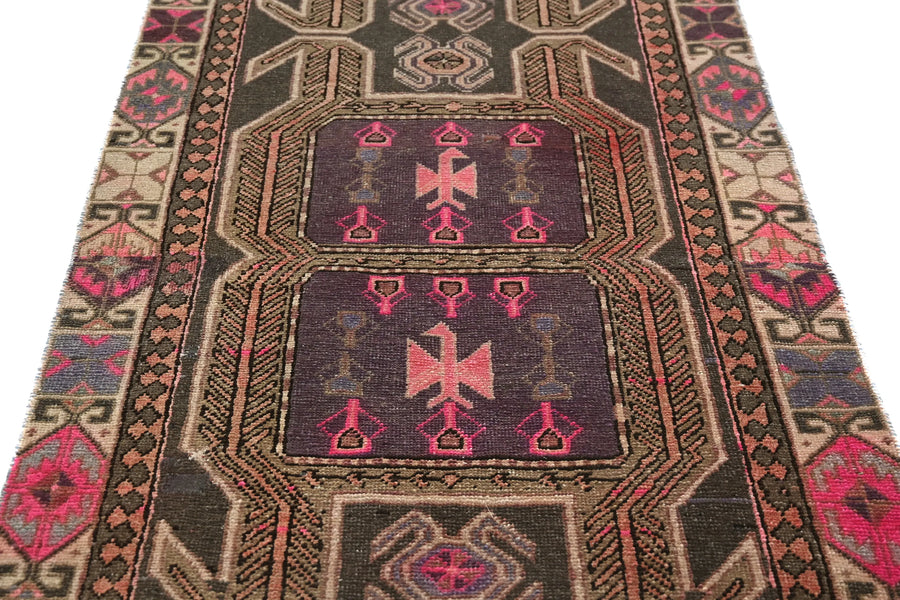 Vintage Ardabil Runner – Magenta Zoomorphic